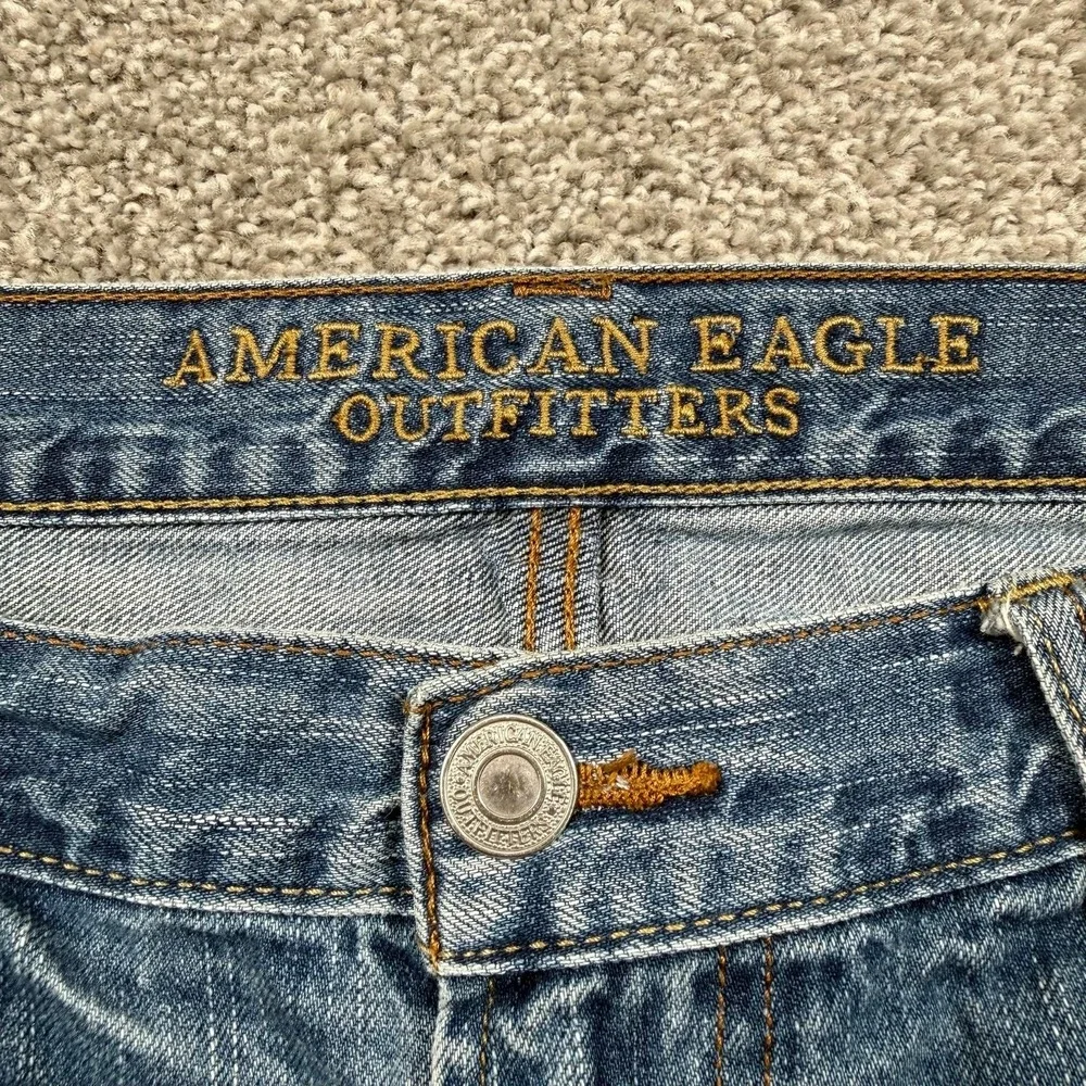 American Eagle Original Boot Jeans Mens 36x32 Blue Distressed Faded Bootcut